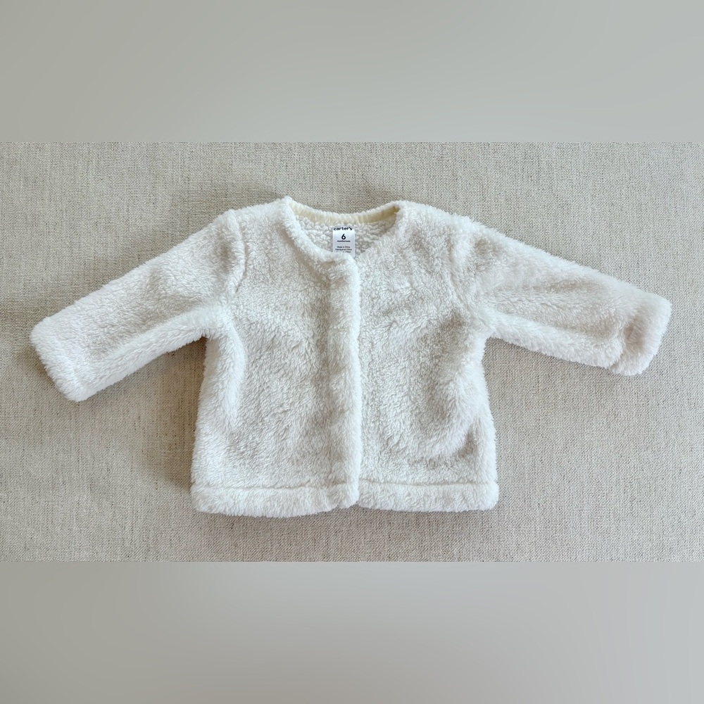 Carter’s White Faux Fur Baby Girl Coat Sz 6 Months